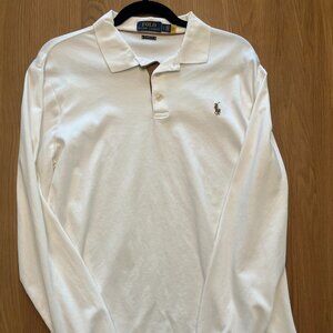 Polo Long Sleeve Classic Fit Polo, White, Size L